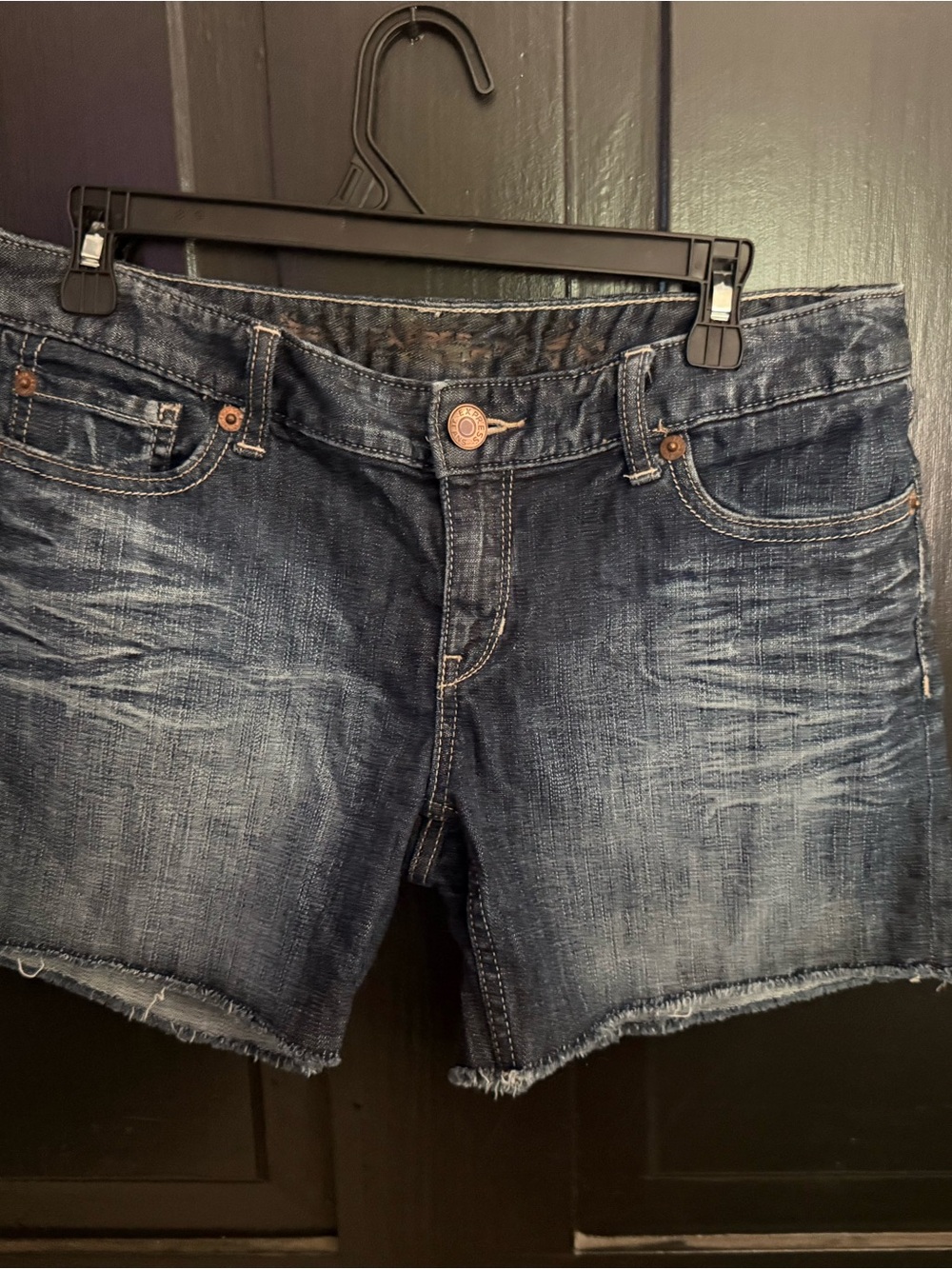 Express Dark Blue Distressed Denim Shorts